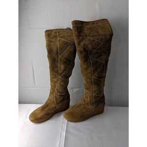 Michael Kors Crosby Suede Sherpa Lined Knee High Wedge Boots Womens Size 9